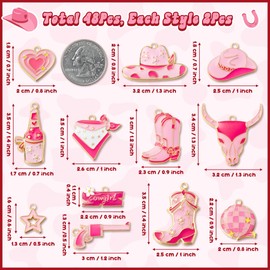 Pink Western Cowgirl Charms Pendants - 48Pcs Cowboy Boot Alloy Enamel Jewelry Pendants Pink Bull Head Hat Heart Charms for Jewelry Making Earring Necklace Bracelet Making DIY Crafts Birthday Xmas Gift