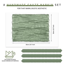 Set of 84 Cloth Napkins Sage Green Soft Cheesecloth Napkin Rustic Boho Napkins Wrinkled Gauze Napkin for Wedding Party Table Decoration,20 x 20 Inch