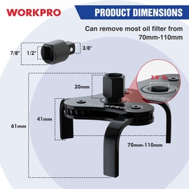 WORKPRO Oil Filter Wrench 3 Jaw, Universal Oil Filter, Oil Filter Removal Tool with Drive Adapter for Cars, Motorcycles, Trucks, Diameter for 70 mm - 110 mm