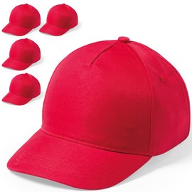 eBuyGB Unisex Kid's Adjustable Plain Hat Baseball Cap, Red, (Pack of 5)