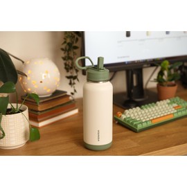 Hydrapeak 32oz Allure Stainless Steel Insulated Water Bottle With Spill Proof Straw Lid And Rubber Boot (Ivory)