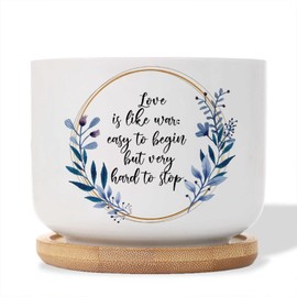 DecStic Love is Like War Ceramic Planter Bible Verse Planters for Indoor Plants with Drainage Holes and Saucers Pot for Home Desktop Office Windowsill