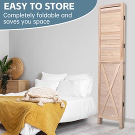JVVMNJLK Room Divider, 4 Panel Wood Room dividers and Folding Privacy Screens, 5.6 FT Tall Room Partitions and Dividers Freestanding, Portable Chinese Wall Divider for Room Separator, Louvered-Natural