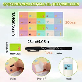 400-Pack Baby Bottle Labels for Kids Stuff Daycare, Cute Animal School Labels for Kids Waterproof, Self-Laminating Write-on Daycare Bottle Label - Adhesion Name Tag Label for Bottles & Containers