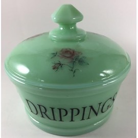 Drippings Bowl w/"Drippings" - Rosso Exclusives - American Made - Mosser Glass USA (Jade w/Roses)