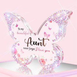 Aunt Gifts from Nephew Niece,Bling Birthday Gifts for Aunt Auntie from Nephew Niece Unique - Aunt Gifts for Valentines Mothers Day Christmas,Sparkle Butterfly Shaped Acrylic Plaque Sign(Pink)