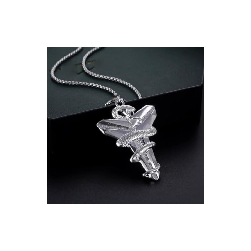Q&D&S 2pcs Men's Punk Necklace Retro Viper Mamba Pendant Necklace