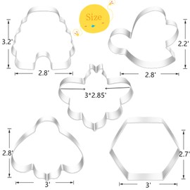 5 Pcs Bee Cookie Cutters, 3 Different Shapes of Bee, Beehive, Honeycomb Stainless Steel Cookie Biscuit for Birthday Parties