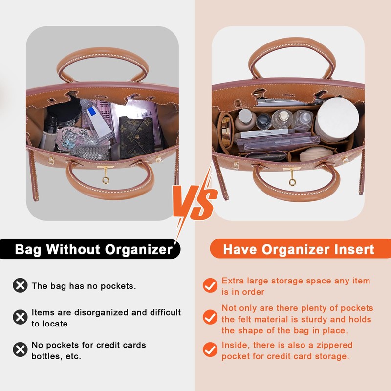 LOUKAYCCI Felt Purse Organizer insert for birkin 25 bag organizer