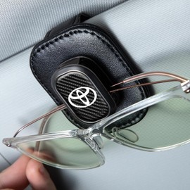 Sunglasses Holder, Leather Glasses Holders Compatible with Toyota Series Car Sun Visor, Eyeglasses Hanger and Ticket Card Clip Eyeglasses Mount for Car, for Accessories, Black