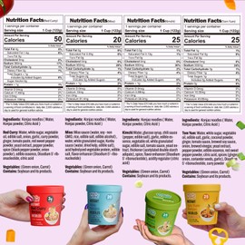 VOLO VERO Konjac Noodle Variety Pack -Tom Yum, Miso, "Spicy" Kimchi, Red Curry, 6 Packs, Gluten Free, Vegan, Low Carb Shirataki Noodles Angel Hair Instant Soup Cup, Quick Healthy Asian Meal