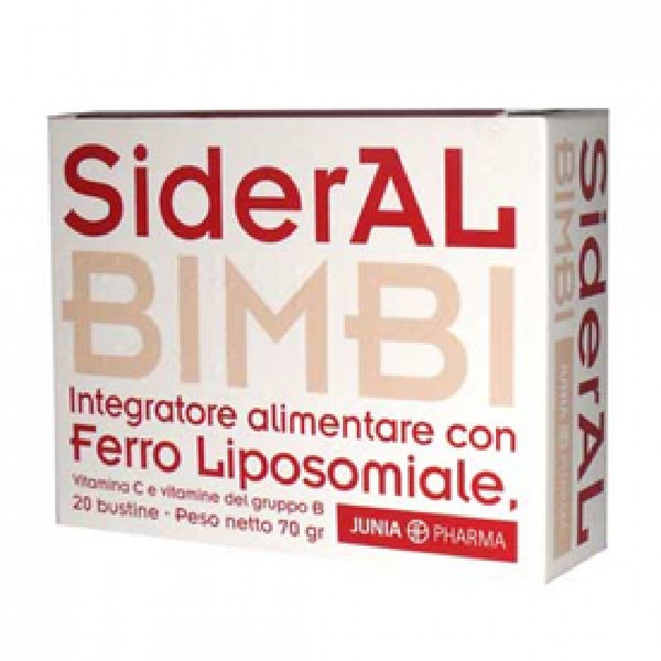 Junia Pharma Integratore Di Ferro Sideral Bimbi, Vitamina C E Vitamine Del Gruppo B, 20 Bustine, Standard, 70 Grammo