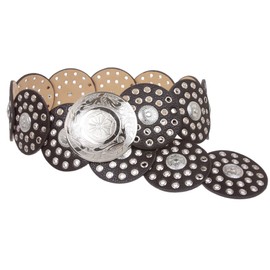 Women's 3 1/2 (90 mm) Wide Boho Disc Concho Leather Link Belt, Dark Brown | L - 45 END-TO-END