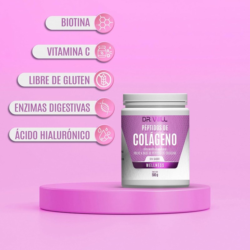 Dr Will Péptidos de Colágeno, Suplemento Alimenticio en Polvo, Sin