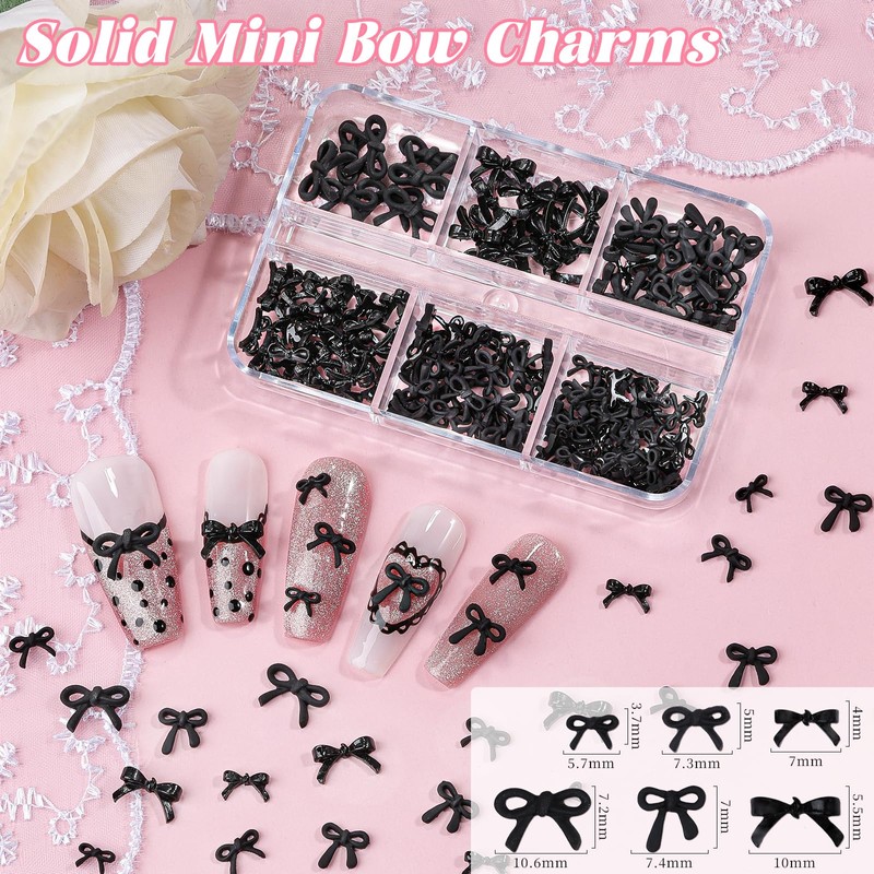 2 Boxes 3D Bow Nail Charms, Black Mini Bow Charms