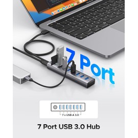 ORICO Aluminum 7-Port USB Hub with 1.64Ft Cable, Multiple USB 3.0 Hub, 5Gbps Data Transfer, 5V 3A Type-C Port, UBS-A Splitter for PC, Laptop, Desktop