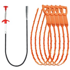 SDTC Tech 6-Pack 64 Inch Snake Drain Cleaner and 20 Inch Hair Clog Remover Flexible Spring Pipeline Claw Hook Retriever for Sewer Toilet Kitchen Sink Bathroom Tub