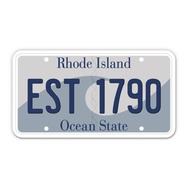 Squiddy Est 1790 Rhode Island State License Plate Style - Vinyl Sticker Decal for Phone, Laptop, Water Bottle (3.5" Wide)