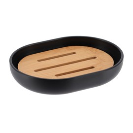 Premium Black Soap Dish Padang with Bamboo Tray - Stylish Bathroom Storage Accessory for Elegant Organization