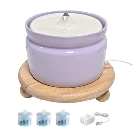 Hululu Ceramic Cat Water Fountain - 1L/37oz Super Quiet Small Pet Water Fountain, Automatic Cat Water Dispenser with Wood Raised Base, 2 Filter for Cats, Dogs, Dishwasher Safe (Purple, 1L)