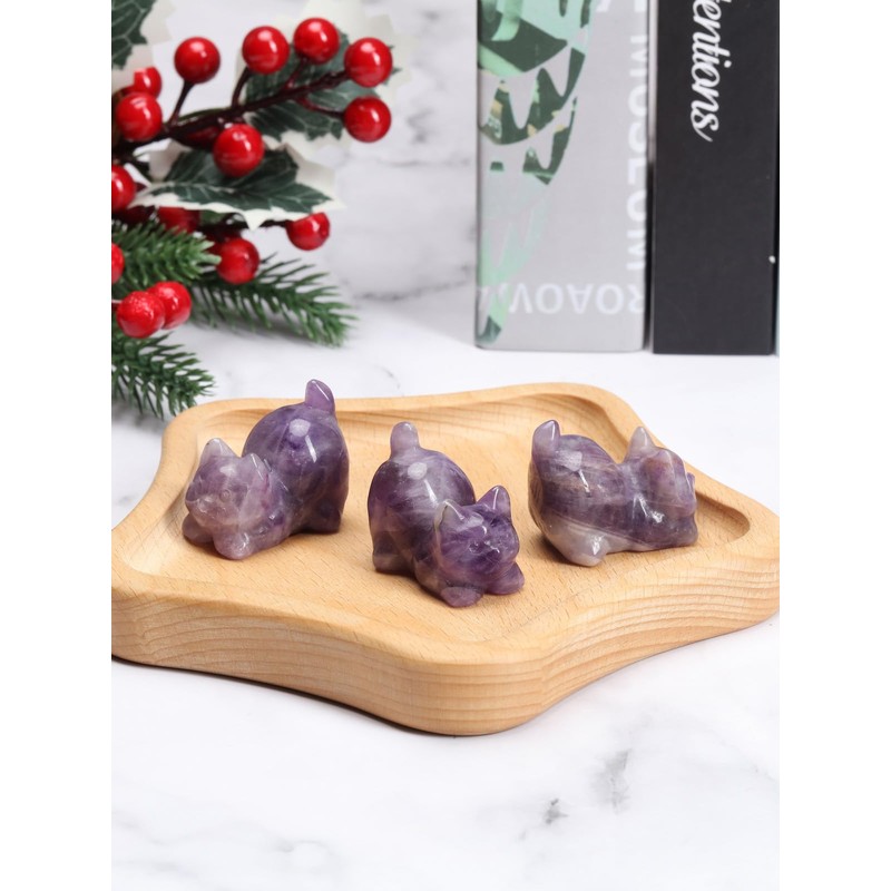 JSDDE Amethyst Crystal Cat Figurine for Cat Lovers Cute Gemstone