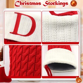 ZOEA 20 Inches Christmas Stockings with Initials, Large Embroidered Letter Knit Christmas Stocking for Family Holiday Decorations and Xmas Gift (D, Red)