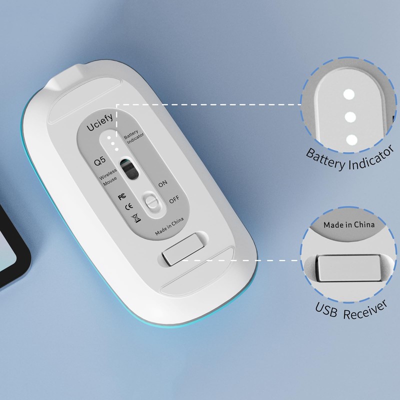 Uciefy Q5 Slim Rechargeable Wireless Mouse, 2.4G Optical Silent Ultra