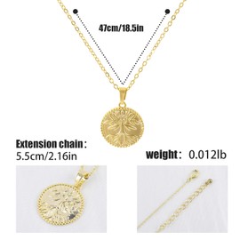 Gold Tree of Life Pendant Necklace for Women 14K Gold Plated Family Tree Coin Necklace Adjustable Chain Elegant Circle Round Engraved Tree Charm Initial Necklace Plant Jewelry Gift for Her