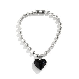 COLORFUL BLING Punk Chunky Glass Puffy Heart Beads Chain Choker Necklace Coloured Glaze Heart Charms Pendant Necklace Y4K Aesthetic Simple Jewelry for Women-Black