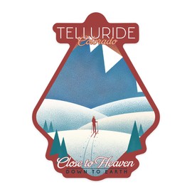 Die Cut Sticker Telluride, Colorado, Skier in The Mountains, Litho, Vinyl Sticker 3 to 6 inches, (Waterproof Decal for Cars, Water Bottles, Laptops, Coolers), Large