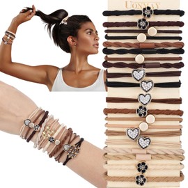 Boho Hair Ties Bracelets for Women and Girls, 20PCS Elastic Hair Ties no Damage, Hair ties for Thick and Thin Hair, Hair Ties for Ponytail Holders (Flower heart)