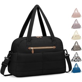 Pritent Travel Duffle Bag,Puffer Carry On Duffel Bag with Laptop Compartment Waterproof Overnight Weekender Bags for Women Large Hospital Tote Bags for Labor and Delivery(Medium,Black)