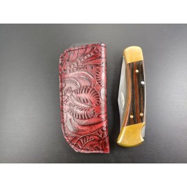 Buck Knives DRAGONBACKBONE FLORAL TOOLED leather BUCK 110 knife sheath HANDMADE red Pocket Knife BUCK TOOL