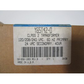 Johnson Controls Y65T42-0 Class 2 Transformer, 40 VA, 24 VAC, Plate