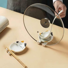 Jzhen Spoon Rest Pot Lid Holder Lid Holder Multifunctional Shelf Ceramic Spoon Holder Stand Holder Shelf for Pot Lid and Cooking Spoon