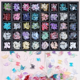 Umillars 40 Grids Gold Metal Nail Studs,Multiple Shapes Rivet Jewelry Accessories,3D Mix Geometry Nail Art Charms Decoration Kit for Manicure Nails Supplies DIY Crafts (11-Butterfly 40)