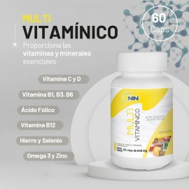 Multivitamínico Nin 60caps -vitaminas C,d,b12,omega 3,hierro Sin Sabor