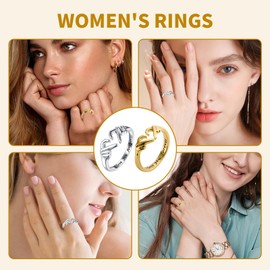 VARKAGE Pack of 2 Hug Ring, Romantic Ring, Hug, Adjustable Hug Ring for Ladies, Friends, Valentine's Day Gift (Gold, Silver), Metal, Metal