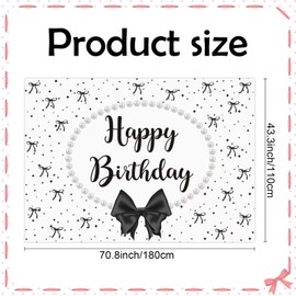 SINGOMON Black Bow Birthday Decorations Happy Birthday Backdrop Black Bow Backdrop Photography Background for Baby Shower Decorations Bachelorettte Party Decoration