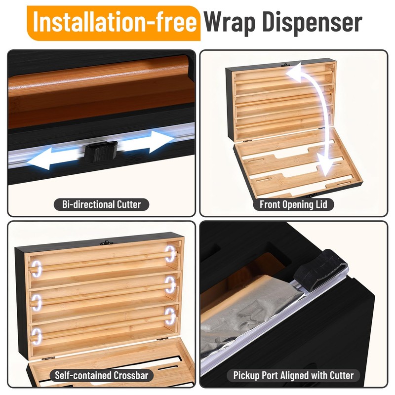 Allinside Magnetic Plastic Wrap Dispenser with Cutter and Labels, Aluminum
