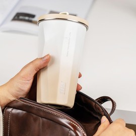 TYESO Stainless Steel Tumbler with straw inside Stainless steel wide-mouth vacuum insulation home office outdoor multi-color thermal insulation and cold insulation cover with 20oz (Mocha)