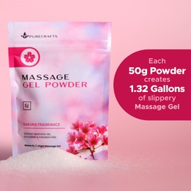 Purecrafts Massage Gel Powder 50g | Sakura Fragrance | Made in Japan | Smooth and Slippery Gel for Wellness and Relaxation | 50g Makes 1.32 Gallons | Just Add Water