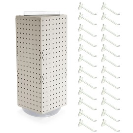 Azar Displays 703385-WHT-4W24, Four-Sided Revolving 8" W x 20" H Pegboard Counter Display w/ 24 Hooks- 4” Length, White