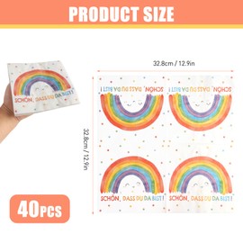 Jecdfs Pack of 40 Rainbow Napkins for School Enrolment, Rainbow Napkins for Children's Birthday, School and Party, 33 x 33 cm - Colourful Table Decoration for Christening, Confirmation and Communion