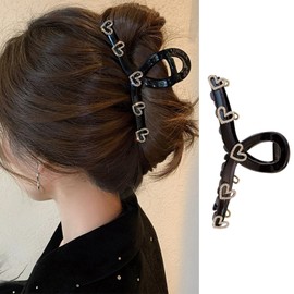 Valentine’s Day Hair Claw Clips Black Hair Claw for Women 1Pcs Heart Rhinestone Hair Claw Clips for Thick Hair Black Hair Clips Hair Clips Big Resin Hair Clips Cute Clips Cute Hair Clips Accessories