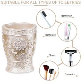 Zahari Home 4pc Rose Vine Bathroom Accessories Sets Lotion Pump, Tumbler, Tooth Brush Holder and Soap Dish Unique Design Beige Bathroom Set