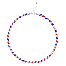 AKAIXI 22In Red White and Blue Baseball Necklace Sparkly Rhinestone Baseball Chain Accessories for Men Women Baseball Team Players Lovers Gift