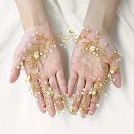 Easedaily Leaf Bride Wedding Hair Vine Gold Crystal Headband Pearl Hair Pieces Bridesmaids Headpiecees Bridal Hair Accessories for Women and Girls