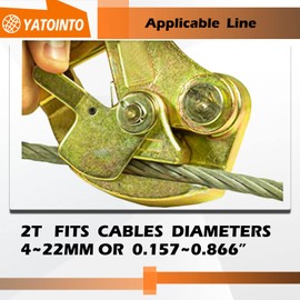 YATOINTO 4400lb Cable Grip Steel Wire Puller 2 Ton, Cable Puller Tool for 4-22 mm Wire Rope, Multifunctional Pulling Tightening Tool with Swing Latch (2T)