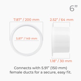 HVAC OV Plastic 6 Inch Duct Connector Flange – Male Fit Round Wall Mount Connector for 6 Inch Duct Hose Fitting – HVAC Heating Cooling Adapter – Dryer Vent Connector for Straight or Flexible Pipe